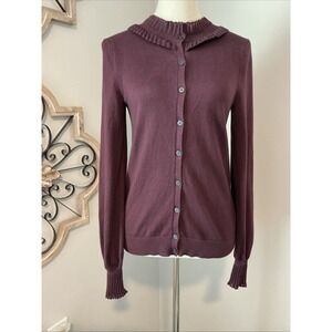 Boden Scallop Neckline Sweater‎ Cardigan 2 Plum Cotton Wool Blend Button Preppy